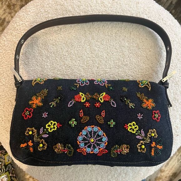 Fendi Denim Beaded Baguette - Picture 4 of 10